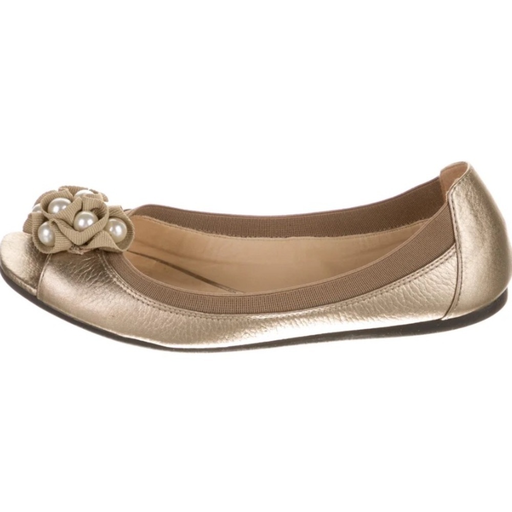 Kate Spade gold leather Faux Pearl Accents Ballet Flats size 7.5